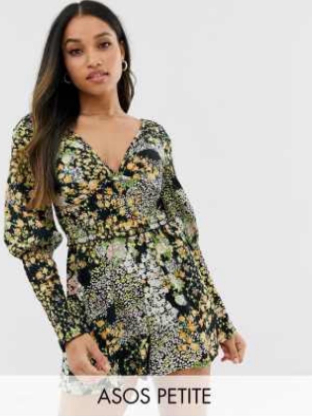ASOS Petite Black Floral V-Neck Long Sleeve Romper